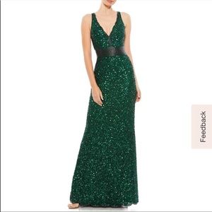 Mac Duggal Forest Green Column Dress with Beading and Sequins Size 12